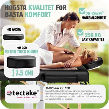 Massagebriks med 2 zoner, 7,5cm polstring + ruller - sort