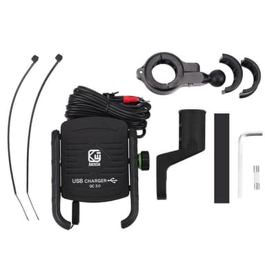 Mobilholder til motorcykel med QC3.0 Hurtigopladning, Sort