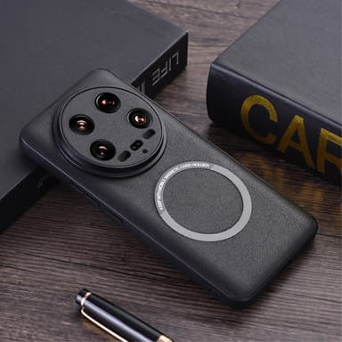 SKALO Xiaomi 14 Ultra 5G PU læder hybrid magnetisk ring Cover - Sort