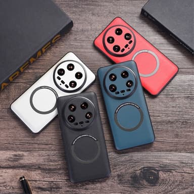 SKALO Xiaomi 14 Ultra 5G PU læder hybrid magnetisk ring Cover - Sort