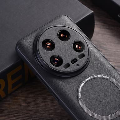 SKALO Xiaomi 14 Ultra 5G PU læder hybrid magnetisk ring Cover - Sort
