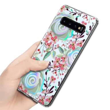 Samsung Galaxy S10 4G Etui Cover Blomster (Hvid)