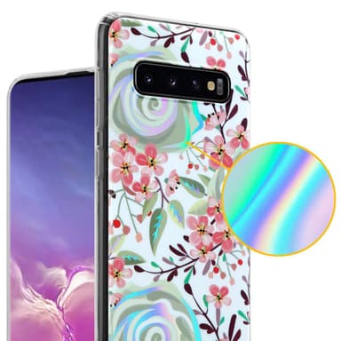 Samsung Galaxy S10 4G Etui Cover Blomster (Hvid)
