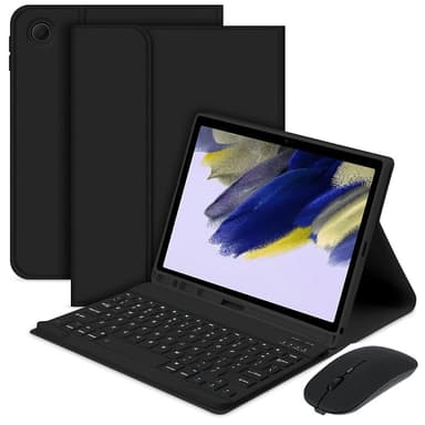 Til Samsung Galaxy Tab A9+ Split Bluetooth-tastatur Læderetui + Dobbelt-tilstandsmus Sæt - Sort US Layout