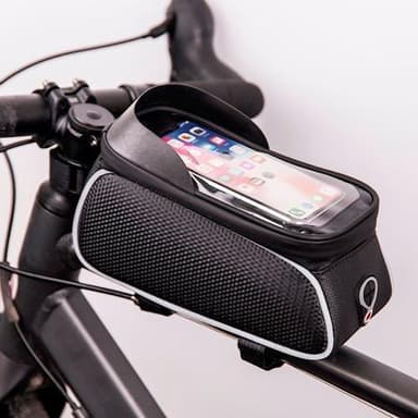 Vandtæt cykeltaske og telefonholder med skærm, sort/hvid