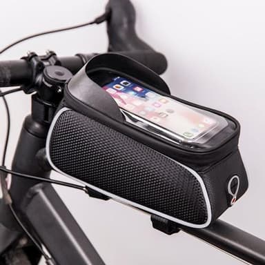 Vandtæt cykeltaske og telefonholder med skærm, sort/hvid
