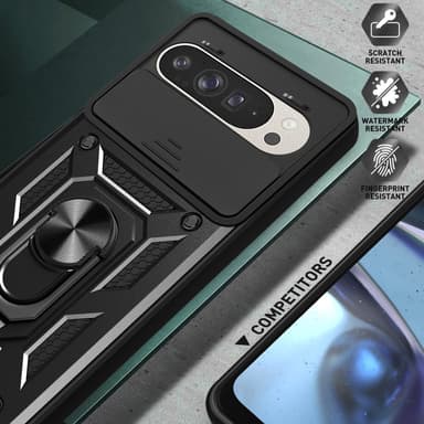 SKALO Google Pixel 9/9 Pro Armor Hybrid Metal Ring Camera Slider - Sort