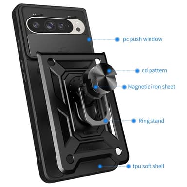 SKALO Google Pixel 9/9 Pro Armor Hybrid Metal Ring Camera Slider - Sort