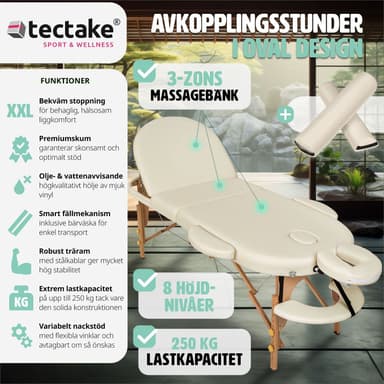 Massagebriks oval med 3 zoner, 5cm polstring + ruller - beige