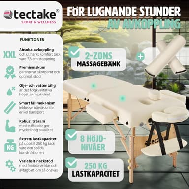 Massagebriks med 2 zoner, 7,5cm polstring + ruller - beige