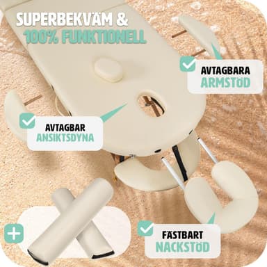 Massagebriks oval med 3 zoner, 5cm polstring + ruller - beige