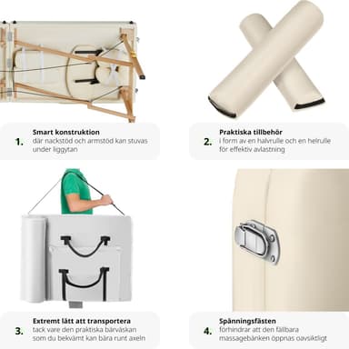 Massagebriks med 2 zoner, 7,5cm polstring + ruller - beige