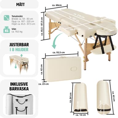 Massagebriks med 2 zoner, 7,5cm polstring + ruller - beige