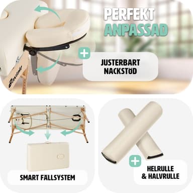 Massagebriks med 2 zoner, 7,5cm polstring + ruller - beige