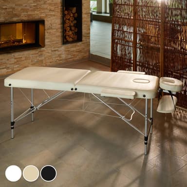 Massagebriks i aluminium med 2 zoner, polstring + taske - hvid