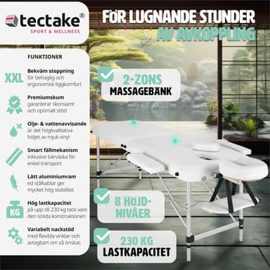 Massagebriks i aluminium med 2 zoner, polstring + taske - hvid