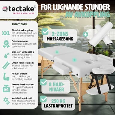 Massagebriks med 2 zoner, 7,5cm polstring + ruller - hvid