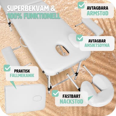 Massagebriks i aluminium med 2 zoner, polstring + taske - hvid