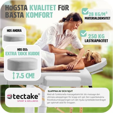 Massagebriks med 2 zoner, 7,5cm polstring + ruller - hvid