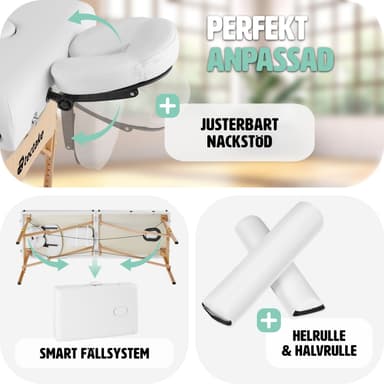 Massagebriks med 2 zoner, 7,5cm polstring + ruller - hvid