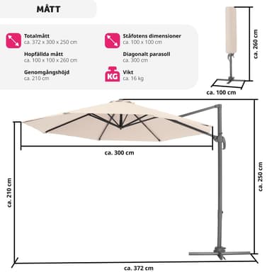 Parasol Daria med overtræk 300cm - beige