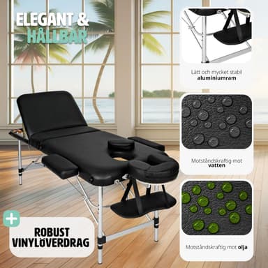 Massagebriks i aluminium med 3 zoner, 5cm polstring + taske - sort