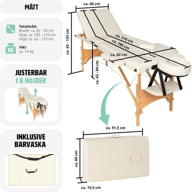 Massagebriks med 3 zoner, polstring + taske - beige