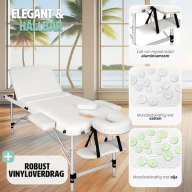 Massagebriks i aluminium med 3 zoner, 5cm polstring + taske - hvid
