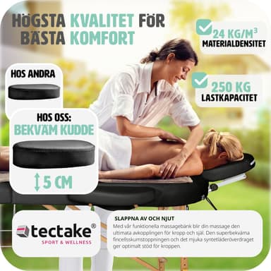 Massagebriks oval med 3 zoner, 5cm polstring + ruller - sort