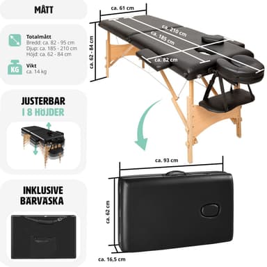 Massagebriks med 2 zoner, 5cm polstring + taske - sort