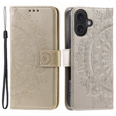 SKALO iPhone 16 Plus Mandala Flip Cover - Guld