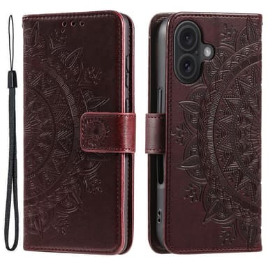 SKALO iPhone 16 Mandala Flip Cover - Brun