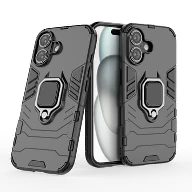 SKALO iPhone 16 Armor Hybrid metal ring cover - Sort
