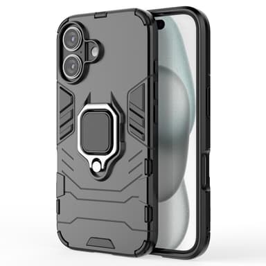 SKALO iPhone 16 Armor Hybrid metal ring cover - Sort