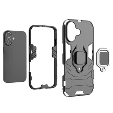 SKALO iPhone 16 Armor Hybrid metal ring cover - Sort