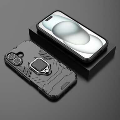 SKALO iPhone 16 Armor Hybrid metal ring cover - Sort