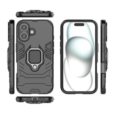 SKALO iPhone 16 Armor Hybrid metal ring cover - Sort