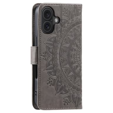 SKALO iPhone 16 Mandala Flip Cover - Grå