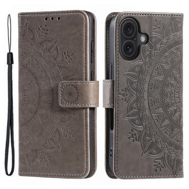 SKALO iPhone 16 Mandala Flip Cover - Grå