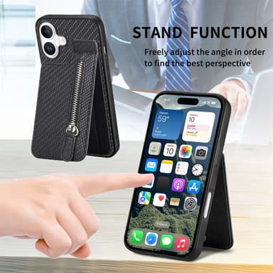 SKALO iPhone 16 Carbon Fiber Cover med kortholder - Sort