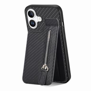 SKALO iPhone 16 Carbon Fiber Cover med kortholder - Sort