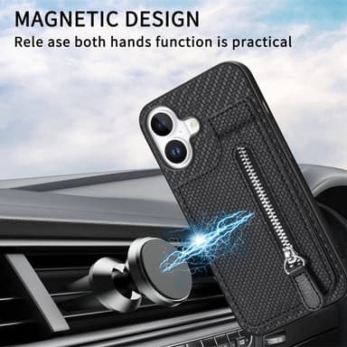 SKALO iPhone 16 Carbon Fiber Cover med kortholder - Sort