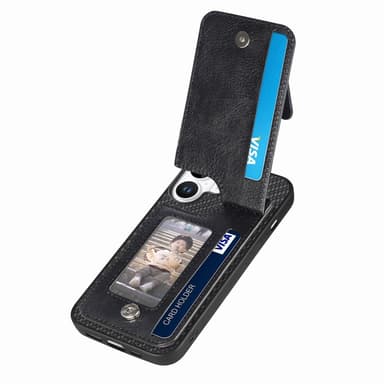 SKALO iPhone 16 Carbon Fiber Cover med kortholder - Sort