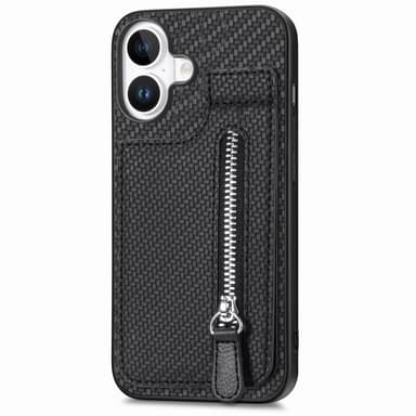 SKALO iPhone 16 Carbon Fiber Cover med kortholder - Sort