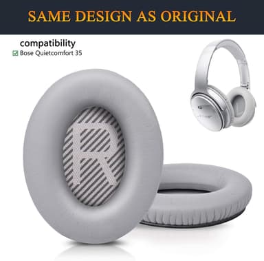 Ørepuder til Bose QC35 I/II, QC25, QC15, QC 2 AE 2, AE 2i, AE 2w, SoundTrue, SoundLink Grå