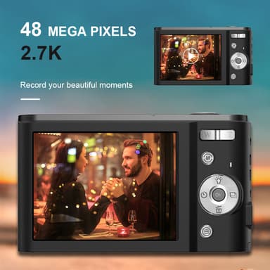 Digitalkamera 2.7K 48MP 1080P, 16x zoom, 32GB kort Sort