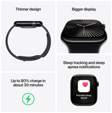 Apple Watch S10 42mm GPS (Jet Black Alu/Black sportsrem) M/L