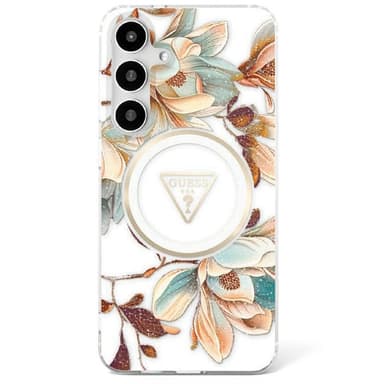 Guess Glitter Flower MagSafe cover Samsung Galaxy S25 - White