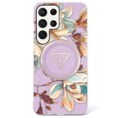Guess Glitter Flower MagSafe cover Samsung Galaxy S25 Ultra - Purple