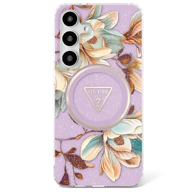 Guess Glitter Flower MagSafe cover Samsung Galaxy S25 - Purple